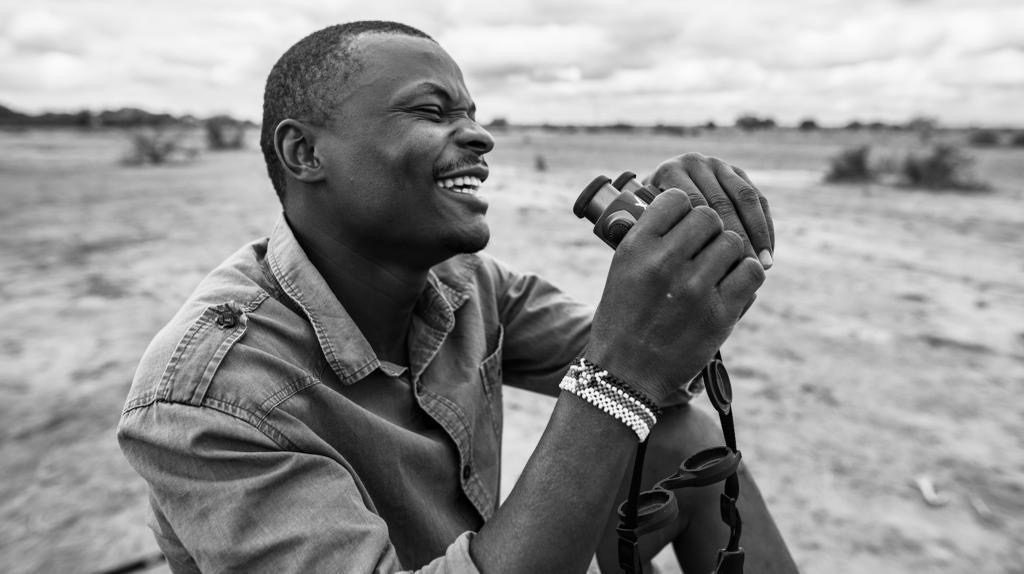 Wickliffe Odera, wildlife camera car driver, portrait in black and white